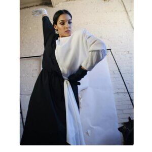 Vintage 80's Black and White Dropped Waist Dress